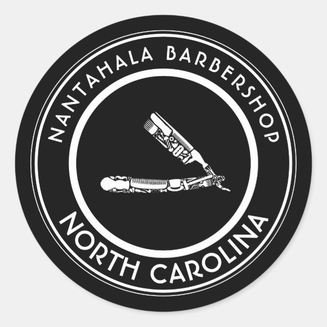 Pegatina Redonda personalizable barbershop razo iconos clásicos red (Anverso)