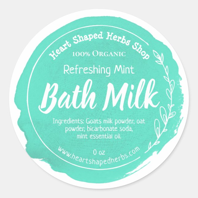 Pegatina Redonda Personalizable Bath Milk Label Empresarial a mano (Anverso)