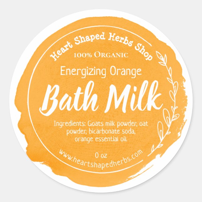 Pegatina Redonda Personalizable Bath Milk Label Empresarial a mano (Anverso)
