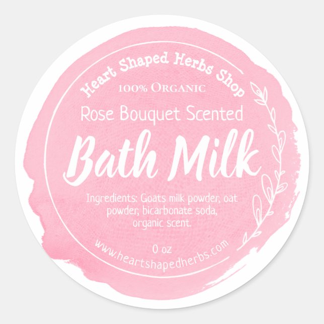 Pegatina Redonda Personalizable Bath Milk Label Empresarial a mano (Anverso)