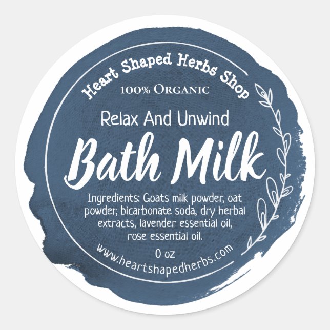 Pegatina Redonda Personalizable Bath Milk Label Empresarial a mano (Anverso)