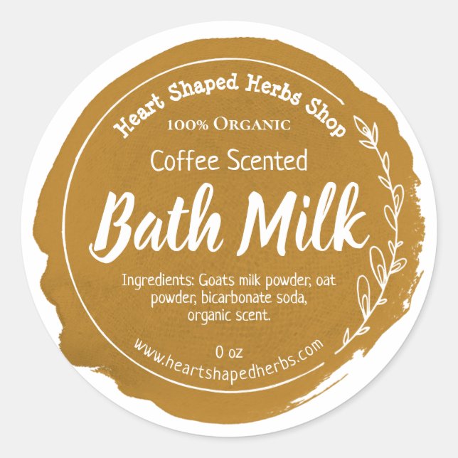 Pegatina Redonda Personalizable Bath Milk Label Empresarial a mano (Anverso)