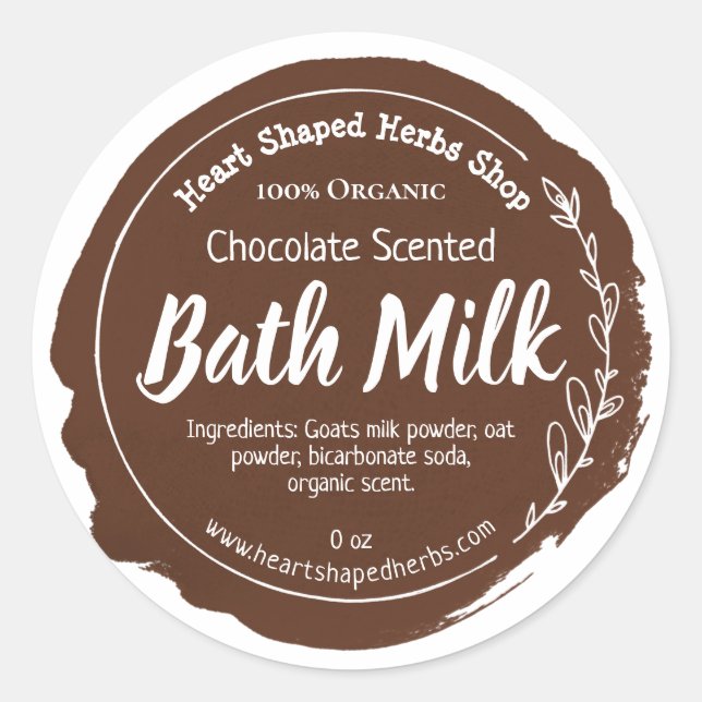 Pegatina Redonda Personalizable Bath Milk Label Empresarial a mano (Anverso)