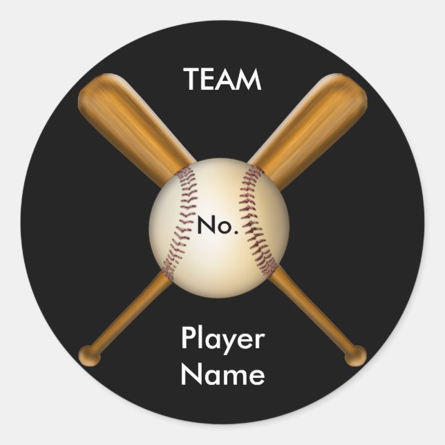 Pegatina Redonda Personalizable Bats Cruzados y de Béisbol (Anverso)