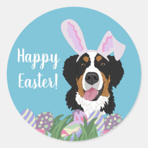 Pegatina Redonda Personalizable Bernese Mountain Dog Easter