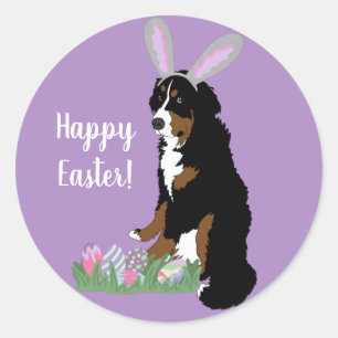 Pegatina Redonda Personalizable Bernese Mountain Dog Easter