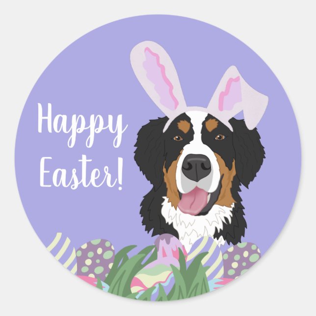 Pegatina Redonda Personalizable Bernese Mountain Dog Easter (Anverso)