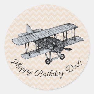 Pegatina Redonda Personalizable biplano vintage