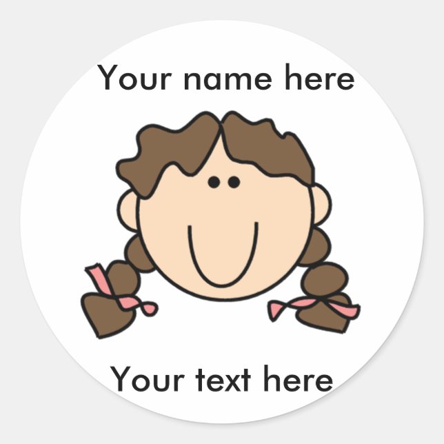 Pegatina Redonda Personalizable Brunette Chica con trenzas (Anverso)
