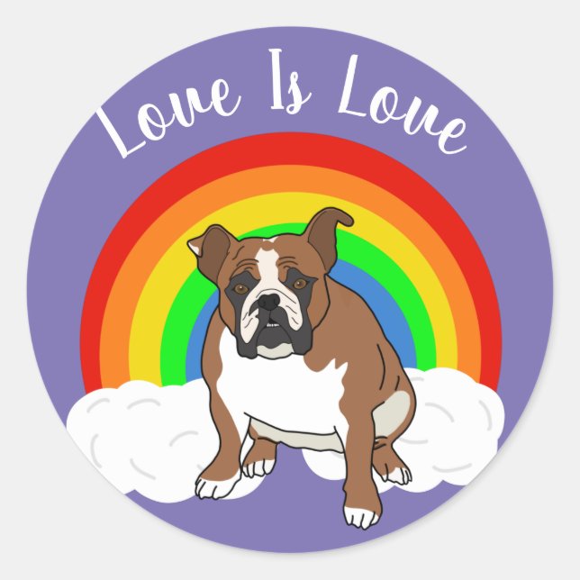 Pegatina Redonda Personalizable Bulldog inglés orgullo arcoiris (Anverso)