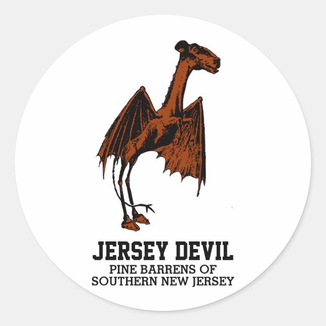 Pegatina Redonda Personalizable Criptico de Jersey Devil Creature (Anverso)