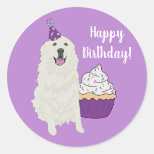 Pegatina Redonda Personalizable Cumpleaños Gran Perro de Montaña 