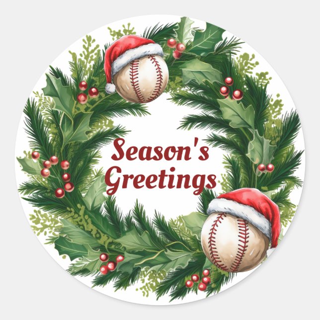 Pegatina Redonda Personalizable de Béisbol de Santa Cap (Anverso)