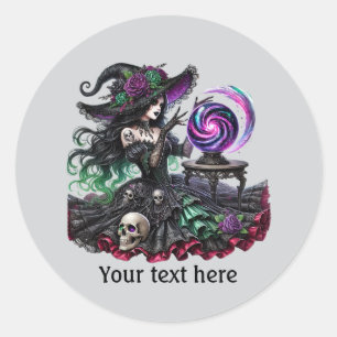 Pegatina Redonda Personalizable de brujas espeluznante de Halloween