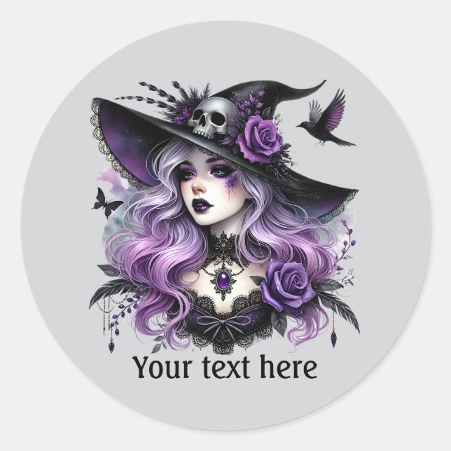 Pegatina Redonda Personalizable de brujas espeluznante de Halloween (Anverso)