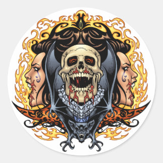 Pegatina Redonda Personalizable de cráneos, vampiros y murciélagos 