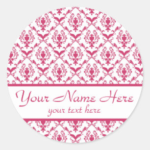 Pegatina Redonda Personalizable de Damasco Rosa #2