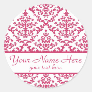 Pegatina Redonda Personalizable de Damasco Rosado #4
