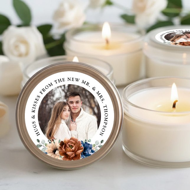 Pegatina Redonda Personalizable de fotos de pareja boda gracias a f (Couple photo customizable wedding thank you favor classic round sticker)