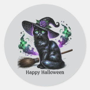 Pegatina Redonda Personalizable de gatos negros Spooky Halloween