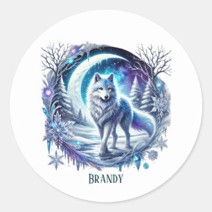 Pegatina Redonda Personalizable de los amantes del lobo dulce