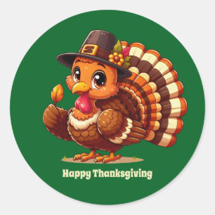 Pegatina Redonda Personalizable de pavo de Acción de Gracias