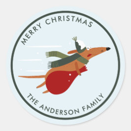 Pegatina Redonda Personalizable de perro de Navidades curos