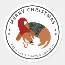 Pegatina Redonda Personalizable de perro de Navidades curos