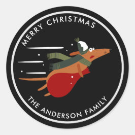 Pegatina Redonda Personalizable de perro Navidad lindo negro