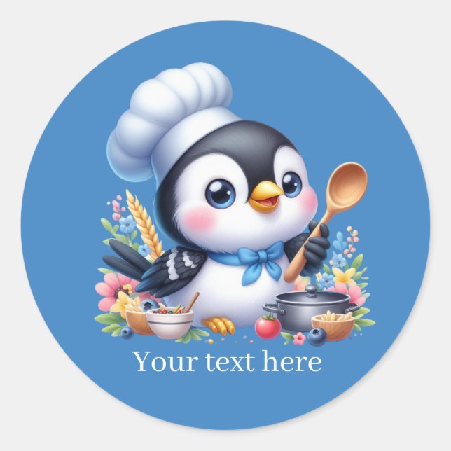 Pegatina Redonda Personalizable de pingüino de cocina ligera (Anverso)