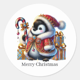 Pegatina Redonda Personalizable de pingüino de Navidades hábiles