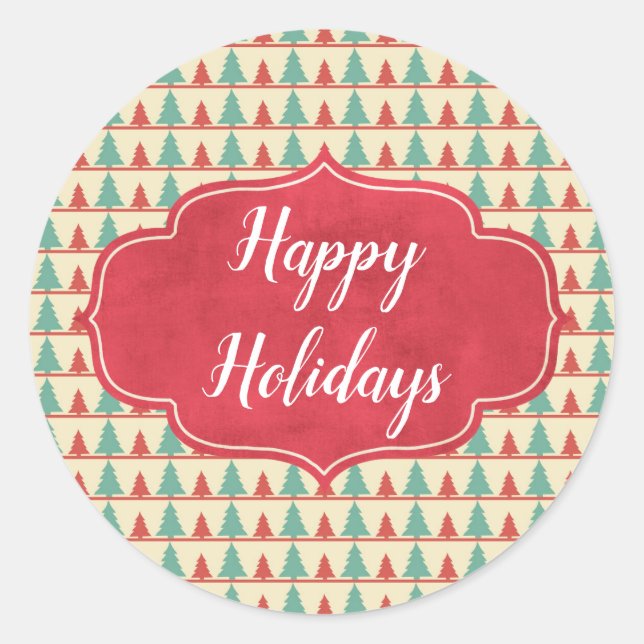 Pegatina Redonda Personalizable de siluetas de árbol retro (Anverso)