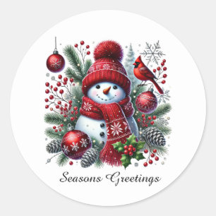 Pegatina Redonda Personalizable de snowman Navidades festivos