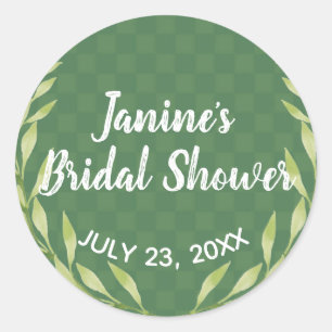 Pegatina Redonda Personalizable de Wreath de hojas verdes modernas