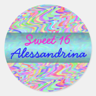 Pegatina Redonda Personalizable dulce 16 Candy Confetti