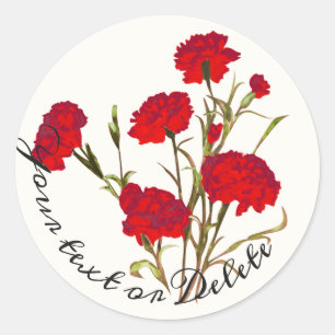 Pegatina Redonda Personalizable Elegante Vintage Floral Red Carnati