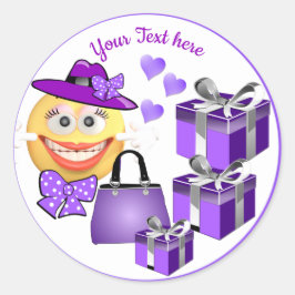 Pegatina Redonda Personalizable Emoji de moda con compras