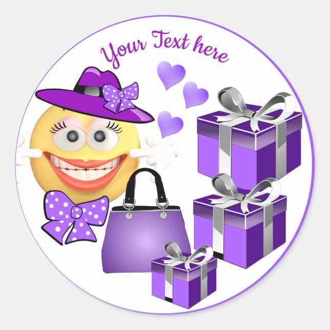 Pegatina Redonda Personalizable Emoji de moda con compras (Anverso)