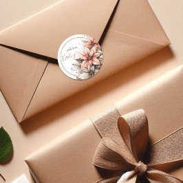 Pegatina Redonda Personalizable Floral Pastel