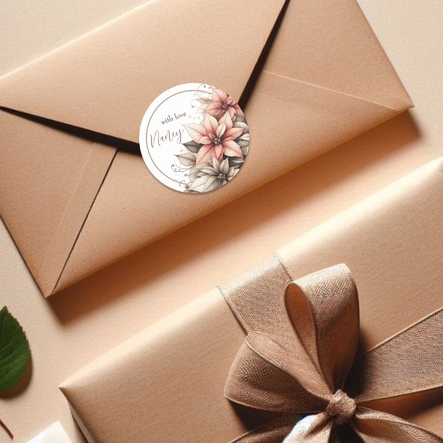 Pegatina Redonda Personalizable Floral Pastel (Subido por el creador)