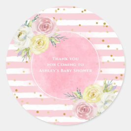 Pegatina Redonda Personalizable Flores de acuarela rosa Gracias