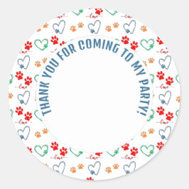 Pegatina Redonda Personalizable Foto Perro Cumpleaños Gracias Fiest