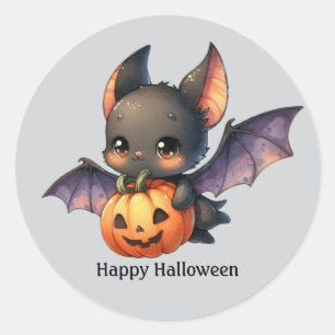 Pegatina Redonda Personalizable Fun Bat Happy Halloween