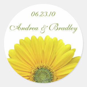 Pegatina Redonda Personalizable Gerbera amarillo Daisy Monograma Pe