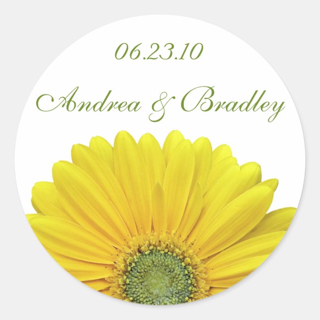 Pegatina Redonda Personalizable Gerbera amarillo Daisy Monograma Pe (Anverso)