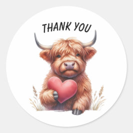 Pegatina Redonda Personalizable gracias texto, ternera de las tierr