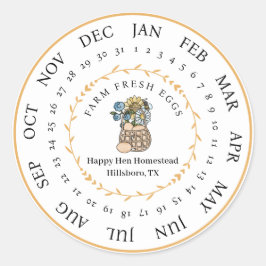 Pegatina Redonda Personalizable Granja Huevos Frescos Cárter Fecha