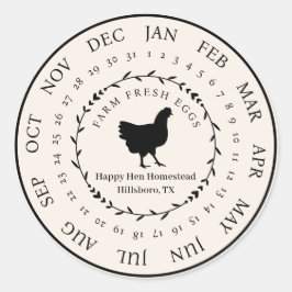 Pegatina Redonda Personalizable Granja Huevos Frescos Cárter Fecha