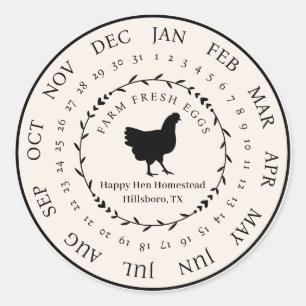 Pegatina Redonda Personalizable Granja Huevos Frescos Cárter Fecha