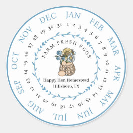 Pegatina Redonda Personalizable Granja Huevos Frescos Cárter Fecha